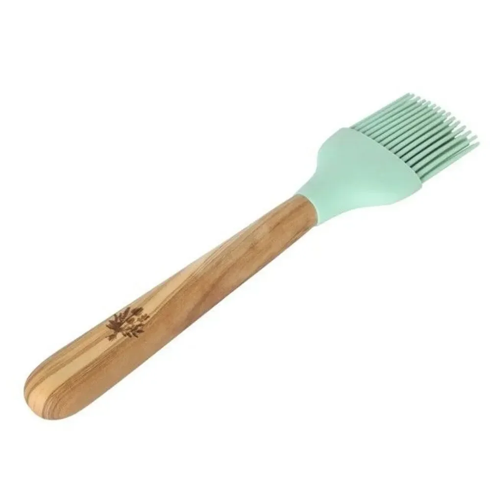 Pioneer Woman Bristle Basting Brush with Olivewood Handle Silcone Green New